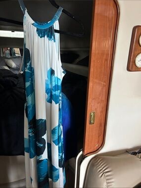 Lily White Midi Dress with Blue Floral Print